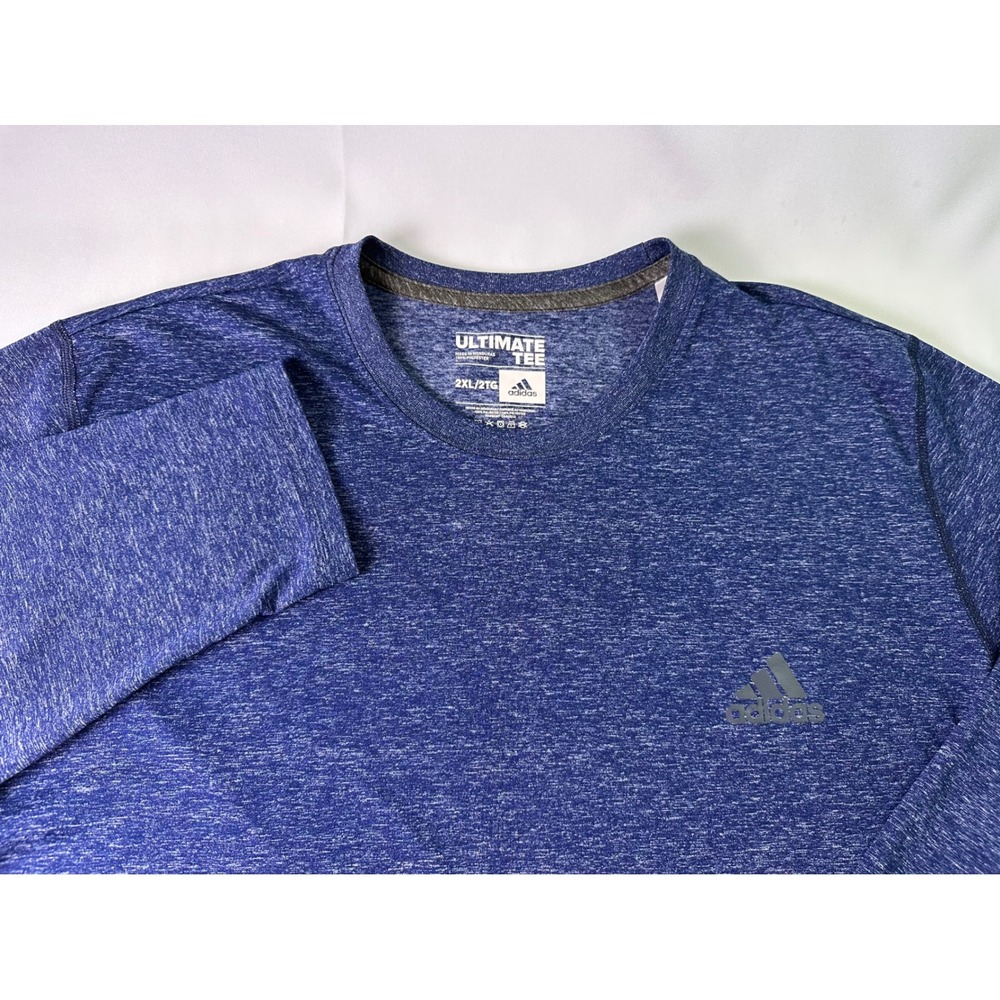 Adidas Ultimate Tee Long Sleeve‎ Blue Heathered Climalite Athletic Mens 2XL